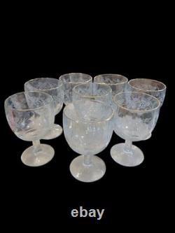 Vintage Etched Glass Goblets Set 12 Gold Rim 20oz Large Wine Glasses