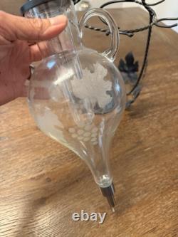 Vintage Etched Luminarc Wine Aerator / Dispenser Set with 6 Glasses Luminarc
