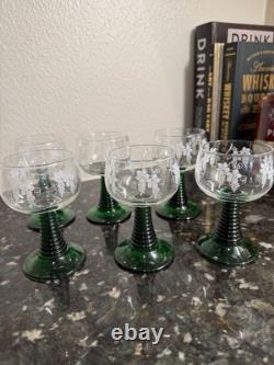 Vintage Etched Luminarc Wine Aerator / Dispenser Set with 6 Glasses Luminarc