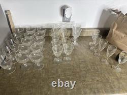 Vintage Etched Stemware Glass Lot Coupe Wine Cordial Mixed Sizes No Maker
