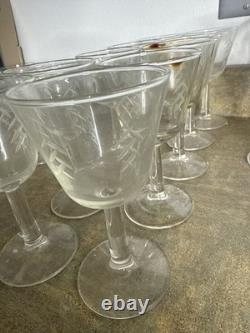Vintage Etched Stemware Glass Lot Coupe Wine Cordial Mixed Sizes No Maker