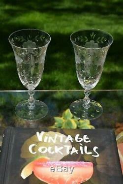 Vintage Etched Wine Cocktail Glasses, Set of 5, Cambridge, Lucia, 1940's