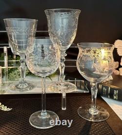 Vintage Etched Wine Glasses Assorted Mixed Makers Clear Stemware Set of 12