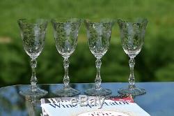 Vintage Etched Wine Glasses, Set of 4, Cambridge, Lucia, 1940's