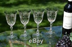 Vintage Etched Wine Glasses, Set of 4, Cambridge, Lucia, 1940's