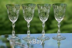 Vintage Etched Wine Glasses, Set of 4, Cambridge, Lucia, 1940's