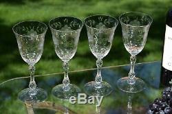 Vintage Etched Wine Glasses, Set of 4, Cambridge, Lucia, 1940's