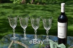 Vintage Etched Wine Glasses, Set of 4, Cambridge, Lucia, 1940's