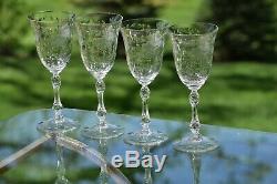 Vintage Etched Wine Glasses, Set of 4, Cambridge, Lucia, 1940's