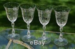 Vintage Etched Wine Glasses, Set of 4, Cambridge, Lucia, 1940's