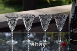 Vintage Etched Wine Glasses, Set of 4, Fostoria, Mayflower, circa 1938
