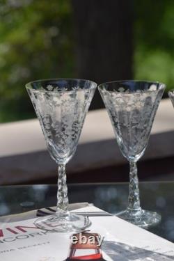 Vintage Etched Wine Glasses, Set of 4, Fostoria, Mayflower, circa 1938