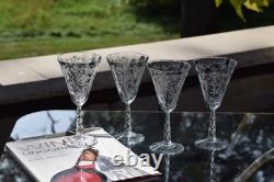 Vintage Etched Wine Glasses, Set of 4, Fostoria, Mayflower, circa 1938
