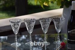 Vintage Etched Wine Glasses, Set of 4, Fostoria, Mayflower, circa 1938