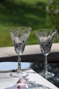 Vintage Etched Wine Glasses, Set of 4, Fostoria, Mayflower, circa 1938