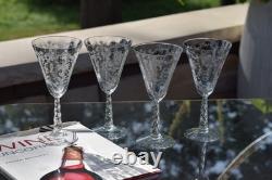 Vintage Etched Wine Glasses, Set of 4, Fostoria, Mayflower, circa 1938