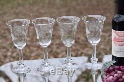Vintage Etched Wine Glasses Set of 6, Heisey, Dolly Madison Rose, c. 1949