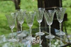 Vintage Etched Wine Glasses, Set of 6, Tall Etched Etched Stem Wine glasses