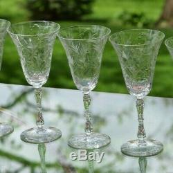 Vintage Etched Wine Glasses, Set of 6, Tall Etched Etched Stem Wine glasses