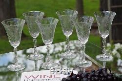 Vintage Etched Wine Glasses, Set of 6, Tall Etched Etched Stem Wine glasses