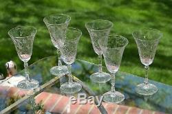 Vintage Etched Wine Glasses, Set of 6, Tall Etched Etched Stem Wine glasses