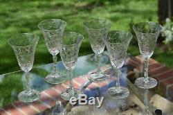 Vintage Etched Wine Glasses, Set of 6, Tall Etched Etched Stem Wine glasses