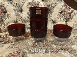 Vintage FRENCH Luminarc Ruby Red Champagne / Wine Glasses / Dessert Bowls