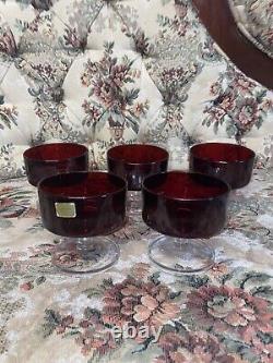 Vintage FRENCH Luminarc Ruby Red Champagne / Wine Glasses / Dessert Bowls