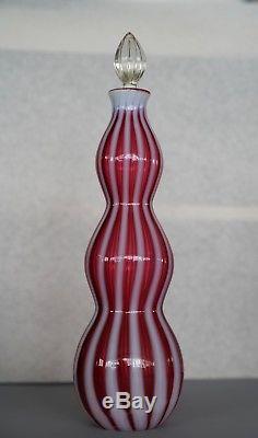 Vintage Fenton Art Glass Wine Bottle Decanter Cranberry Opalescent Stripe Tall
