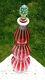Vintage Fenton Art Glass Wine Decanter Cranberry Opalescent Stripe Tall 14.5T