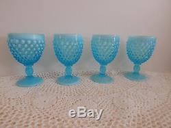 Vintage Fenton Blue Opalescent Hobnail Water Wine Stemmed Glass