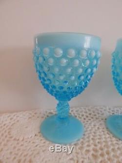 Vintage Fenton Blue Opalescent Hobnail Water Wine Stemmed Glass