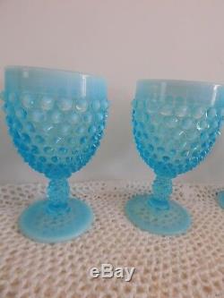 Vintage Fenton Blue Opalescent Hobnail Water Wine Stemmed Glass