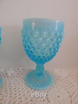 Vintage Fenton Blue Opalescent Hobnail Water Wine Stemmed Glass