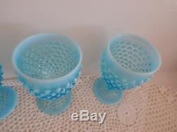 Vintage Fenton Blue Opalescent Hobnail Water Wine Stemmed Glass