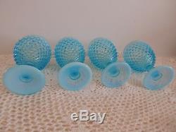 Vintage Fenton Blue Opalescent Hobnail Water Wine Stemmed Glass