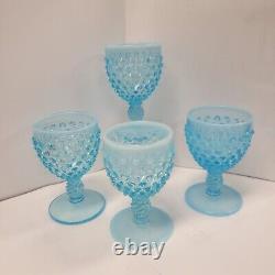 Vintage Fenton Hobnail Blue Opalescent Water Wine Glasses-Set of 4-EX
