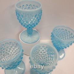Vintage Fenton Hobnail Blue Opalescent Water Wine Glasses-Set of 4-EX