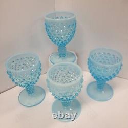 Vintage Fenton Hobnail Blue Opalescent Water Wine Glasses-Set of 4-EX