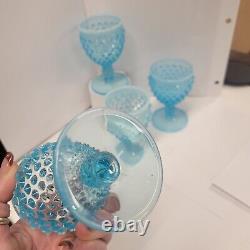 Vintage Fenton Hobnail Blue Opalescent Water Wine Glasses-Set of 4-EX