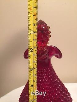 Vintage Fenton Hobnail Ruby Red Decanter Set with six matching wine goblets