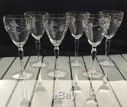 Vintage Floral Etched Crystal 11 Wine 5 Champagne Tall Sherbet Matched Stemware