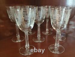 Vintage Fostoria Crystal Engraved Wine Glasses- Set Of (7)