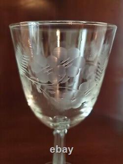 Vintage Fostoria Crystal Engraved Wine Glasses- Set Of (7)