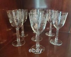 Vintage Fostoria Crystal Engraved Wine Glasses- Set Of (7)
