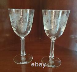 Vintage Fostoria Crystal Engraved Wine Glasses- Set Of (7)