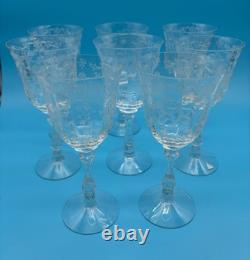 Vintage Fostoria Elegant Navarre Etched Water/Wine Goblet Glasses Set of 8