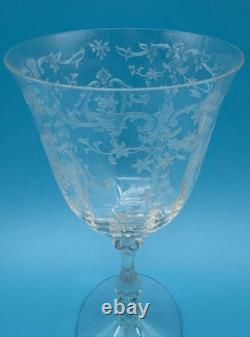 Vintage Fostoria Elegant Navarre Etched Water/Wine Goblet Glasses Set of 8