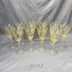 Vintage Fostoria Etched Trojan Topaz 8 1/8 Wine Toasting Glasses- Set of 10