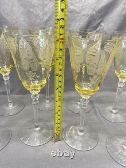Vintage Fostoria Etched Trojan Topaz 8 1/8 Wine Toasting Glasses- Set of 10